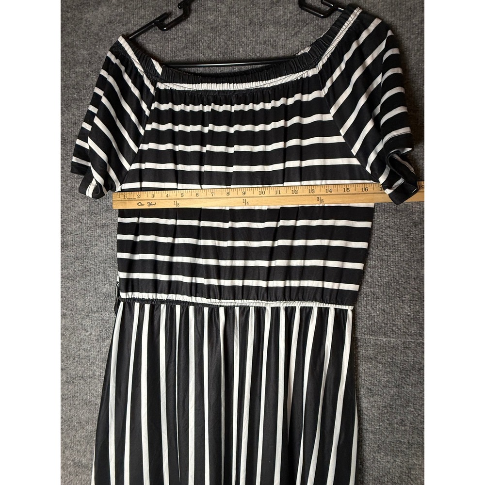 Unbranded Black White Striped Off-Shoulder Maxi Dress XL Short Sleeve Casual - Picture 4 of 5